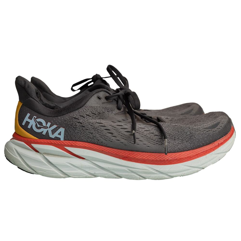 Hoka One One Clifton-8 Anthracite Grey Castlerock Mens US 8.5 Wide Width - EUC